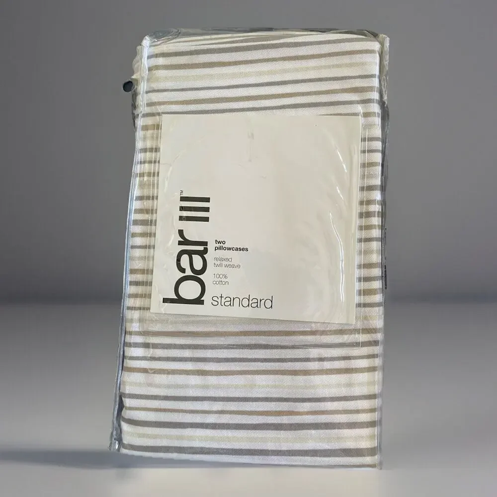 Bar III Macy's Standard Striped Pillowcases Relaxed Twill Weave Cotton orig $50